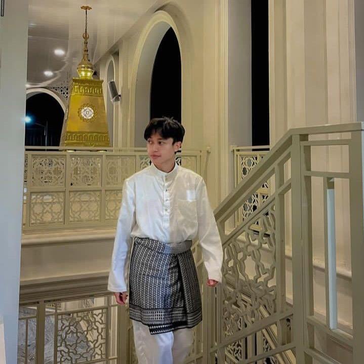 (Setelan Baju + Celana)~ Broken white/baju melayu pria malaysia/teluk belanga satin silk viral kerah sanghai 3
