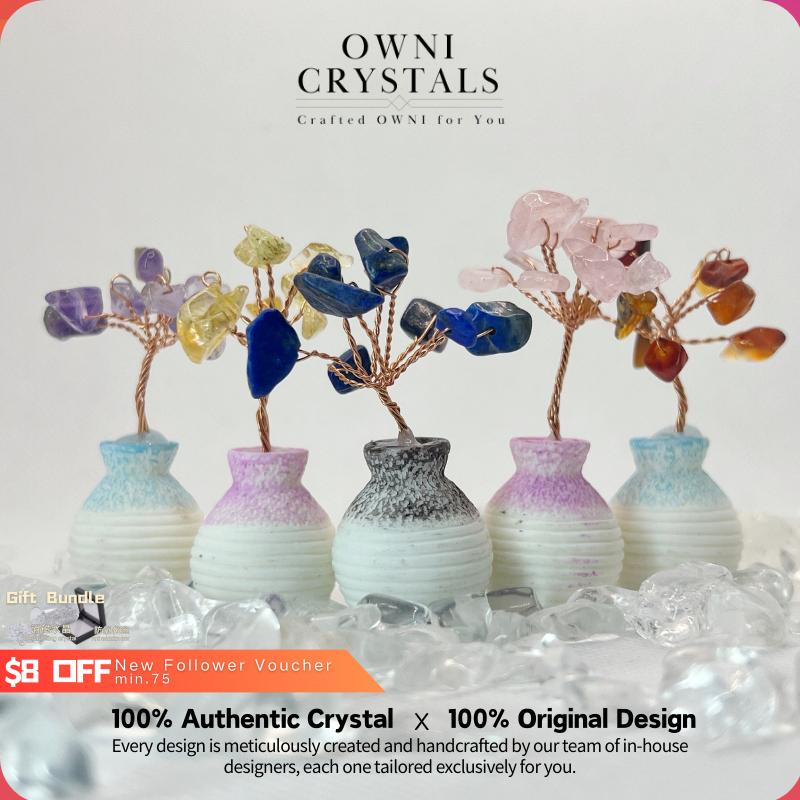【OwniCrystals】Cute Mini crystal tree in a vase Ornaments natural Citrine Rose quartz Gemstone decoration for car table display Pokok kristal comel mini dalam pasu, perhiasan citrine asli, kuarza mawar hiasan batu permata untuk paparan meja kereta 0