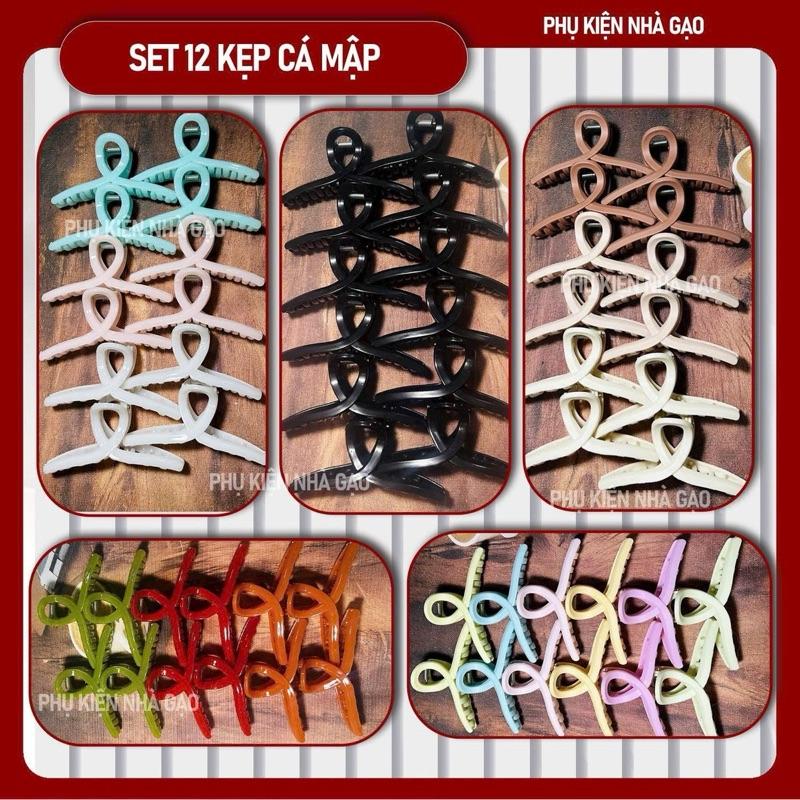 SET 12 KẸP Tóc Nhựa HÀM CÁ MẬP Cỡ Lớn - Kẹp Tóc Chéo Thời Trang Hàn Quốc Kiểu Dáng Thanh Lịch