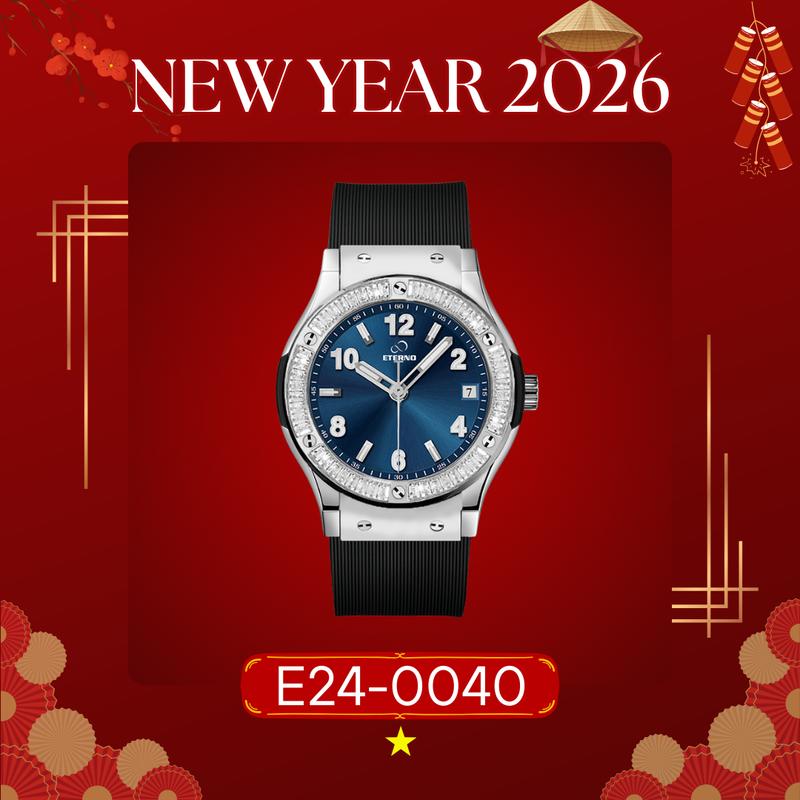 Đồng hồ Nam ETERNO E24-0040 - Viền Đính Đá – Dây Cao Su – Kim Dạ Quang Sang Trọng