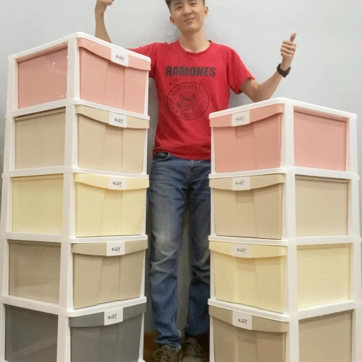 KGY 5018- 5 Tier Plastic Drawer Storage Cabinet Laci Plastik Macaroon Colour