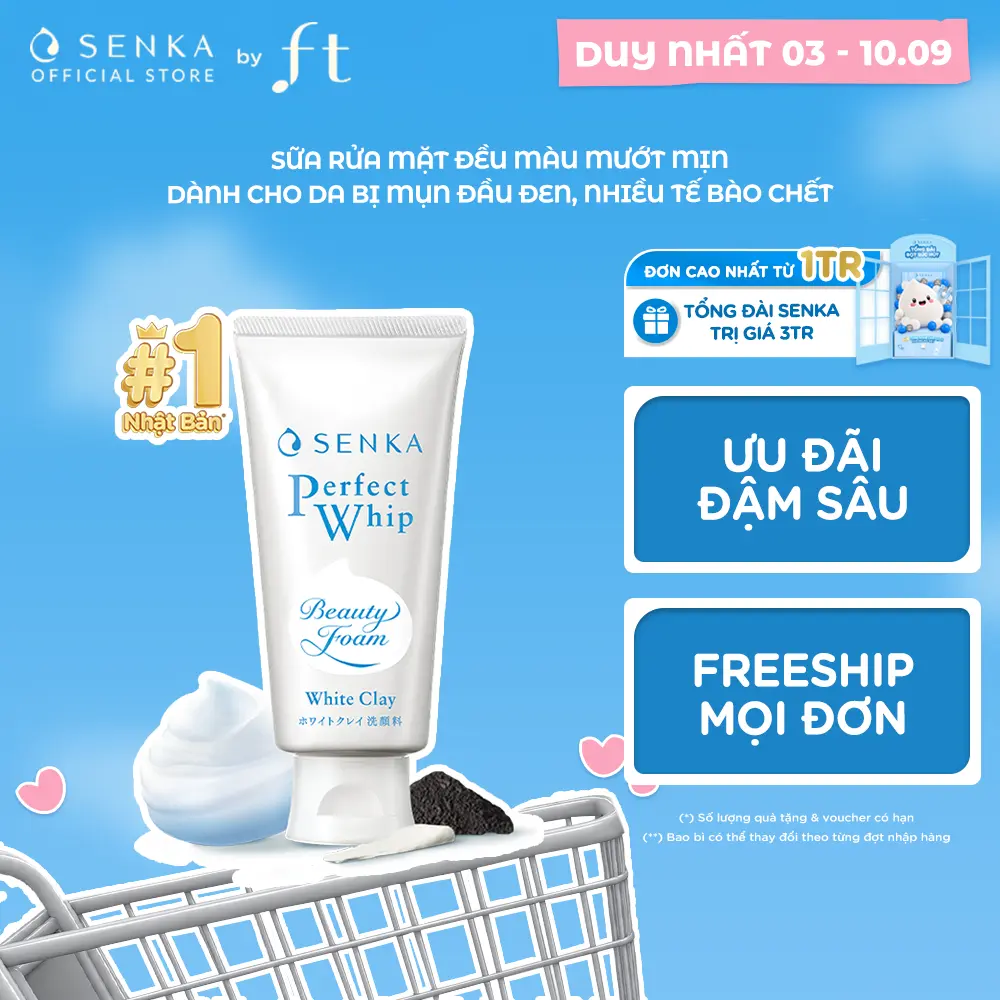 Sữa rửa mặt đều màu mướt mịn SENKA PERFECT WHIP WHITE CLAY 120G