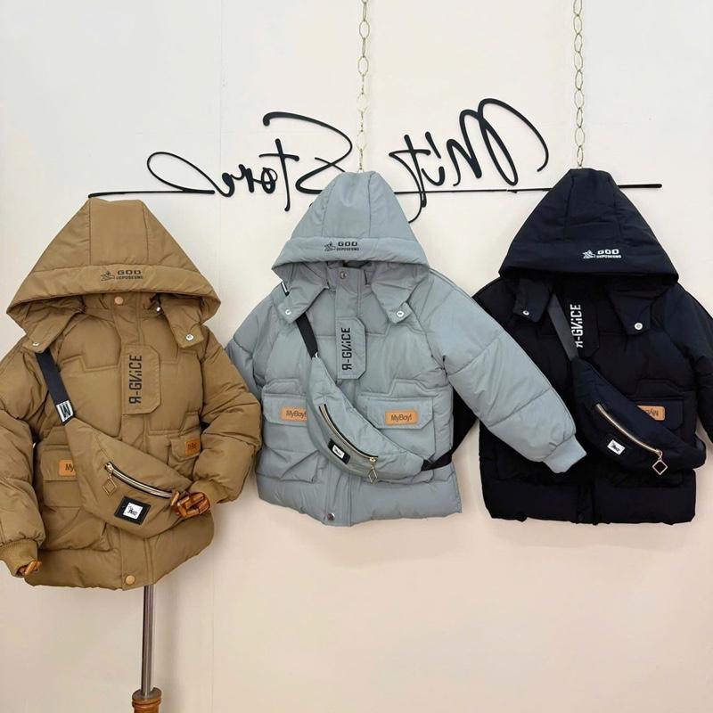 {Mít Store- Kèm Túi } Áo khoác ấm áo khoác phao 3 lớp trần bông chất phao tráng thô mịn bên trong lót lông cho bé trai mẫu mới 2025 kèm túi đeo cho bé 13-45kg