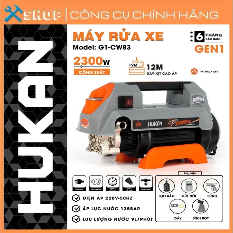 Máy rửa xe HUKAN G1-CW83, 2300W, Không chổi than, 135bar Vỏ nhựa ABS