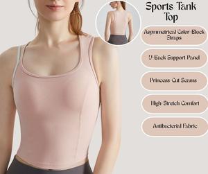 Women's Longline Sports Tank – Shockproof, Anti-Sag, Fixed Bra, High Support for Running & Gym[YA67]