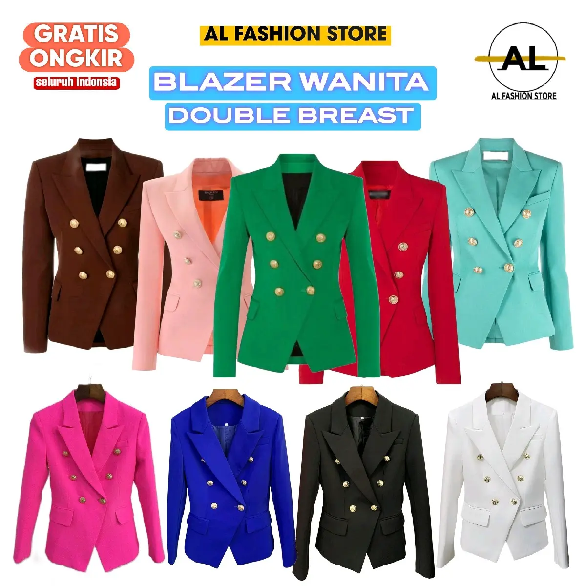 Blazer Wanita Model Double Breast Formal Semi Formal Kekinian - Panjang, Outer Kantor