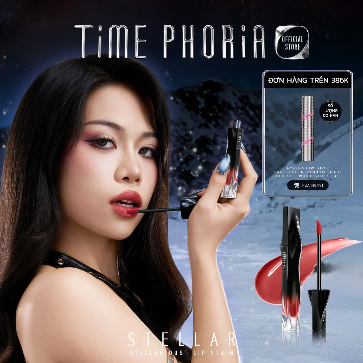 [Main]TIME PHORIA - STELLAR DUST LIP STAIN 5ML | Son tint bóng lì | Trang điểm chuẩn màu lâu trôi