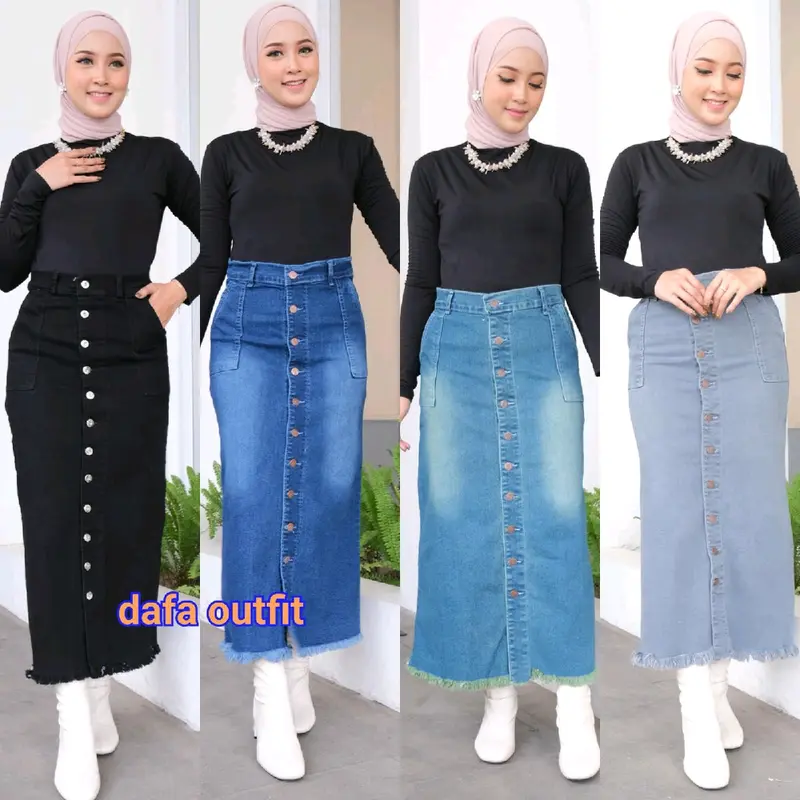 Rok Jeans Span Panjang Gisca Kancing Depan 0