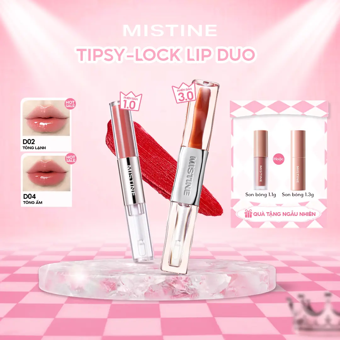 【COD】Mistine Son Kem Bóng Hai Đầu Tipsy-Lock Bền Màu Lâu Trôi Không Dính Cốc 1.5g Best Seller DO2 & DO4