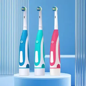 Electric Toothbrush Rounded Vibrate Heads Teeth Brush Soft Bristle Rotation Gum Care Battery Power Teeth Whitening For Adults - Blue 9 head