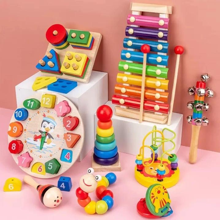 Bộ Đồ Chơi Xếp Gỗ Thông Minh Cho Bé 6 - 10 Món Chất Liệu Gỗ Tự Nhiên Sơn Tĩnh Điện Chống Nước An Toàn Cho Bé
