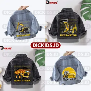 Jaket Jeans Anak Karakter truk excavator Snow Black & Snow Blue Usia 1-7 Tahun - Motif, Fashion Laki-Laki Anak-Anak