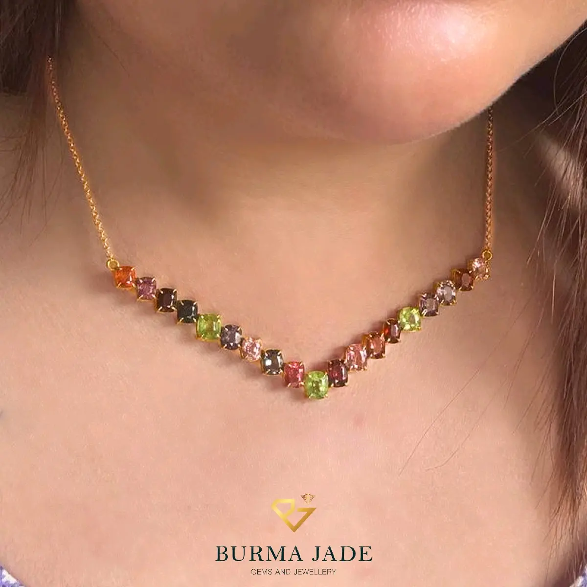 Colorful Spinel Necklace with 18k Yellow Gold