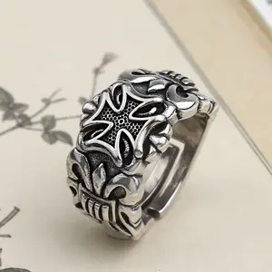 Cincin Retro Pria Independent Cross Silverr Model Terbuka Rings