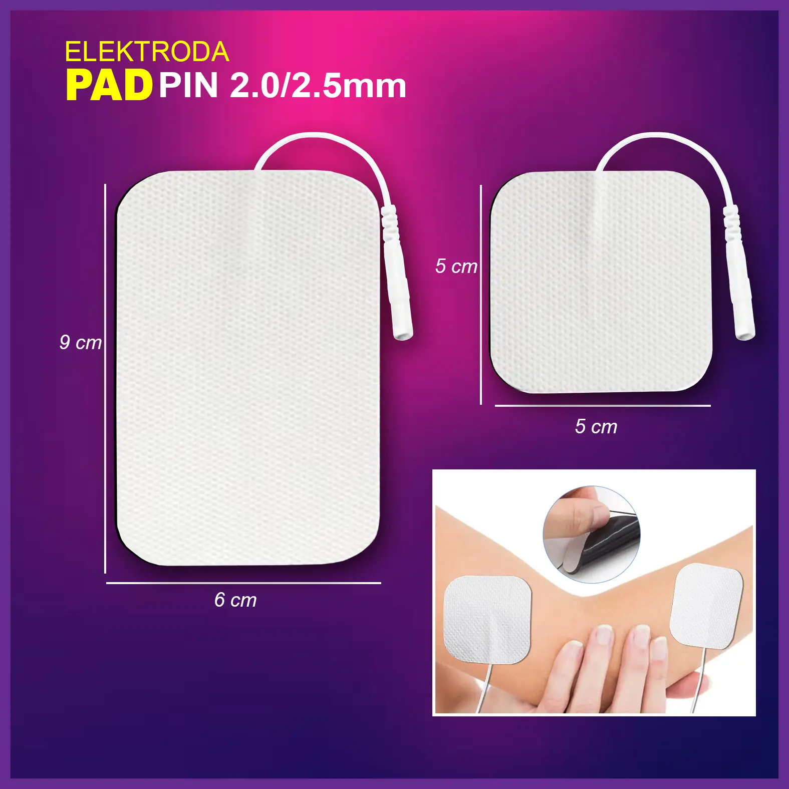 Elektro Pad 2 pcs Tens Pin 2.0 / 2.5 mm | Elektroda Fisioterapi  5*5mm 6*9mm