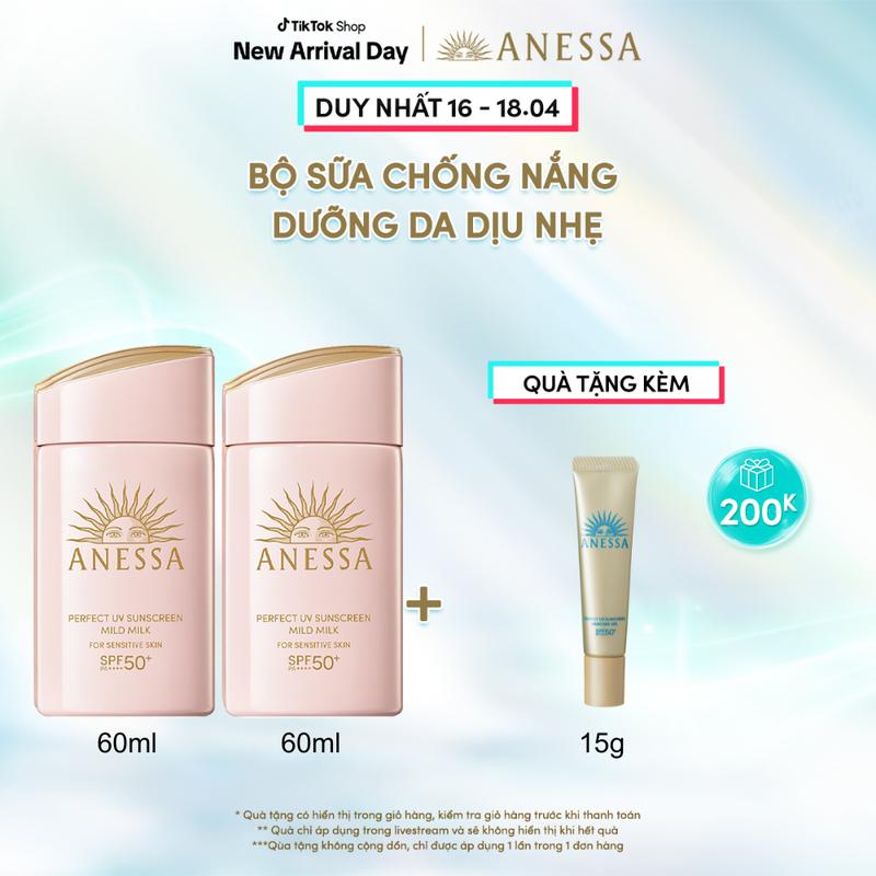 Bộ Đôi Kem chống nắng dạng sữa dưỡng da dịu nhẹ cho da nhạy cảm và trẻ em Anessa Perfect UV Sunscreen Mild Milk SPF 50+ PA++++