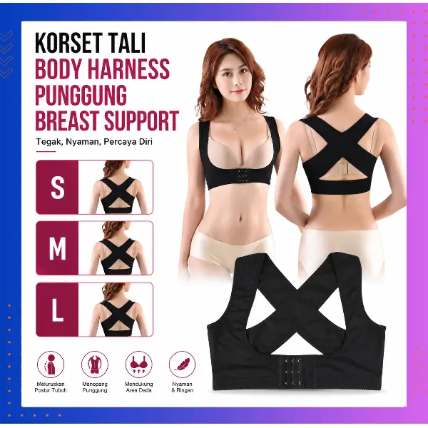 Korset Tali Body Harness Punggung Breast Support BBJ-16 Material 80% Nilon 20% Spandeks untuk Dukungan Dada Nyaman Elastis Anti Gerah dengan 3 Baris Pengait dan 3 Pilihan Ukuran S M L