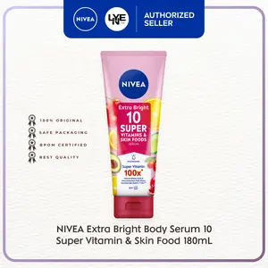 NIVEA Body Serum Extra Bright 10 Super Vitamins & Skin Foods SPF15 180ml - Mencerahkan & menyamarkan noda hitam Tubuh