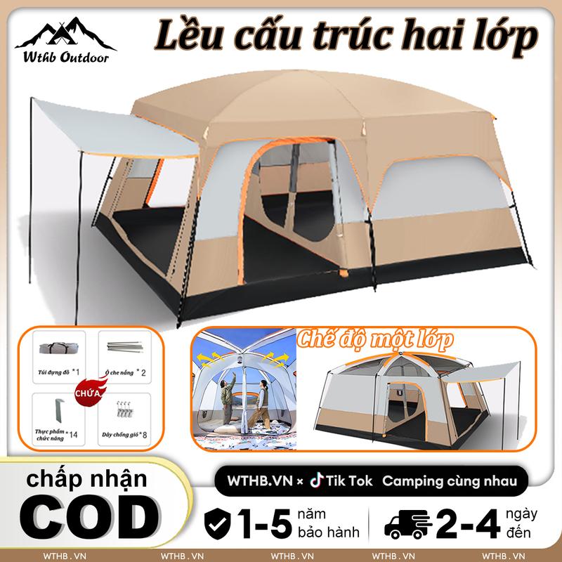  Lều cắm trại ngoài trời qua đêm chống mưa dày hai phòng một phòng khách thiết bị cắm trại gập gọn toàn bộ. ngủ lớn camping xxl 