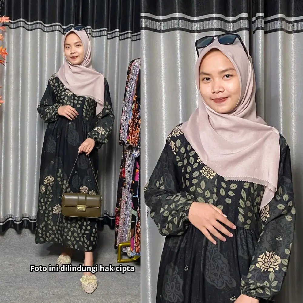 Midi Dress bahan Rayon premium // Dress muslim wanita Karet Gamis Karet Gamis Formal Ibu