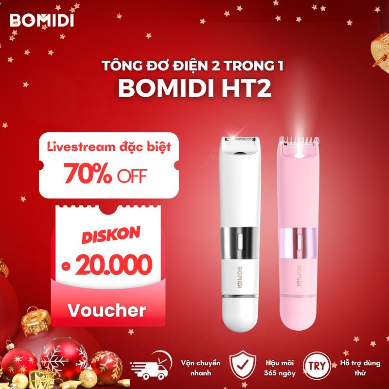 Livestream đặc biệt BOMIDI HT2 Tông đơ điện 2 trong 1 Chống nước IPX4 Cạo mượt mà không gây kích ứng Dung lượng pin 400mAh Cổng sạc Type-C Kèm chổi vệ sinh