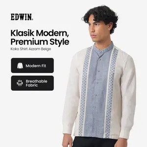 EDWIN JEANS - Kemeja Koko Pria Lengan Panjang AZZAM BEIGE Baju Muslim Pria Top Man Muslim Shirt