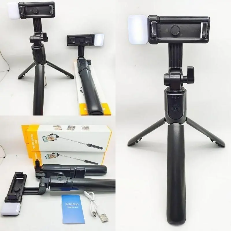 SUPERMARKET IMPORT Tongsis HP Multifungsi R1S Bluetooth Remote LED Konten Kreator Tripod Bluetooth 360 Derajat Stabilizer Tripod Handphone Live Streaming Anti Goyang Selfie Stick Lampu LED Bluetooth 0