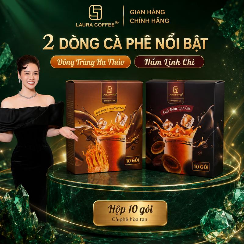 Laura Coffee Combo 2 Hộp Mix Vị Nấm Linh Chi & Đông Trùng Hạ Thảo - Cà Phê Thảo…