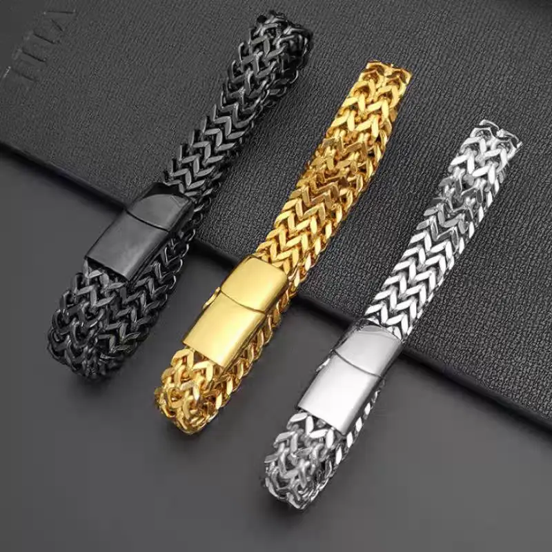 Gelang Titanium Rantai Anyam Anti Karat Anti Luntur - Model Unik (10mm x 5mm x 20cm) Aksesoris Bracelets 1