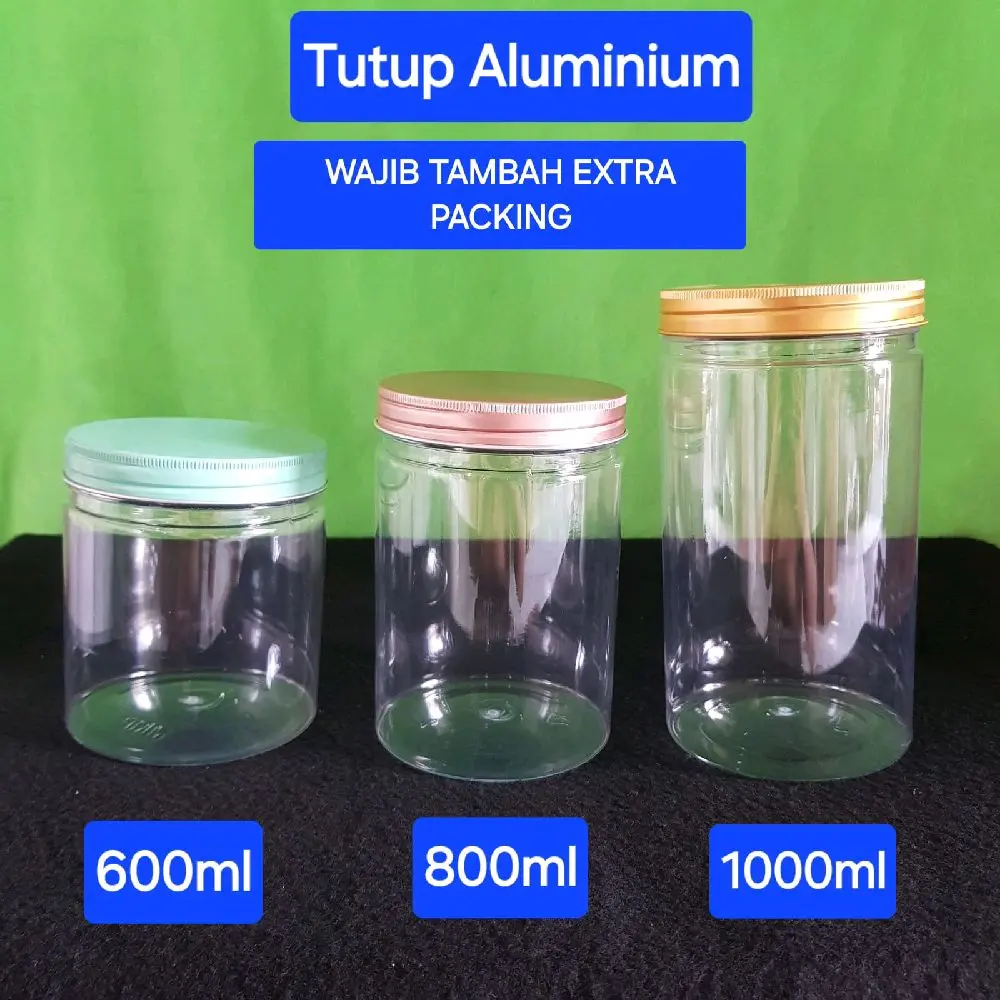 Toples Tabung Cylinder 88mm TUTUP ALUMINIUM Ukuran 500ml 600ml 800ml 1000ml  lebih Tebal / Toples Jar / Toples Plastik