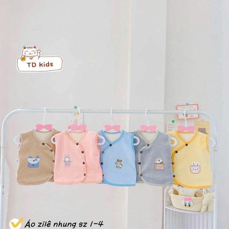Áo gile nhung lót lông cho bé sơ sinh đến 9kg khuy cài chéo