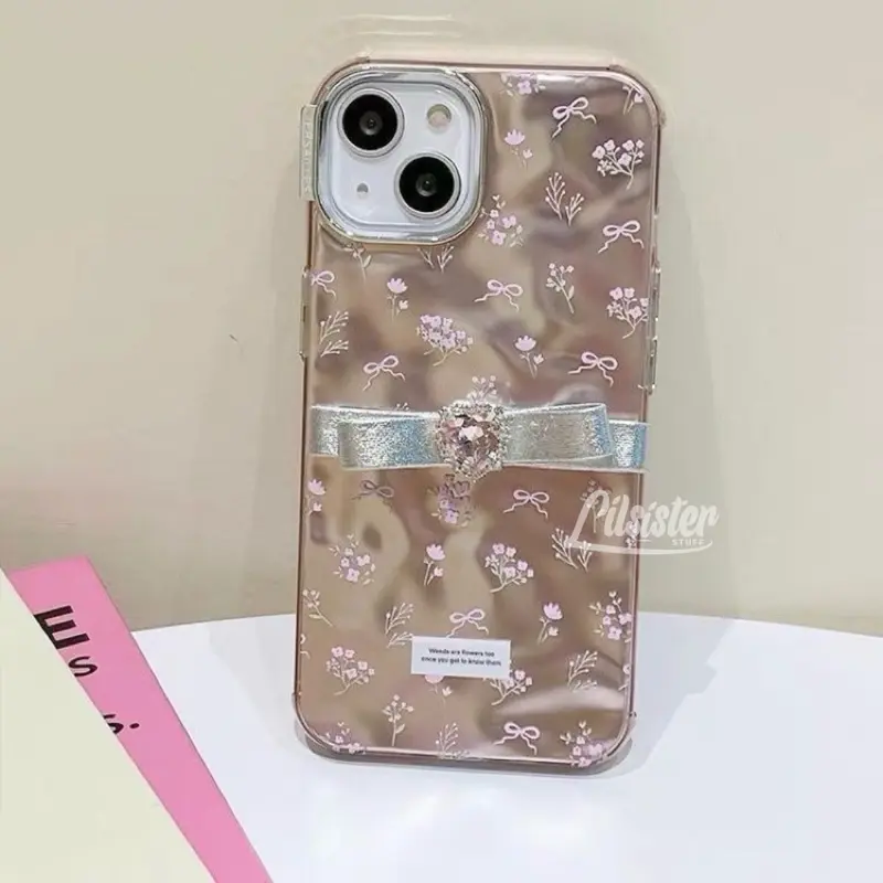 ◤LAST STOCK◢ Ribbon Flower Bell Texture Hard Case (XR 11 12 13 14 15 PRO PROMAX) Pink Casing 1