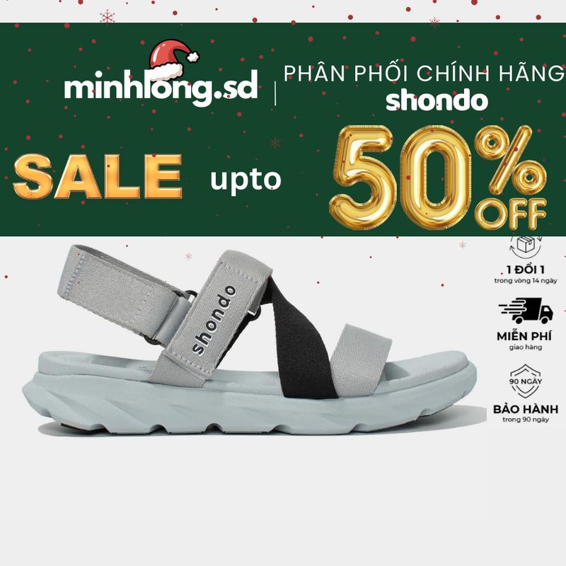  Giày Sandals Nam Nữ Shondo F6 Đế Xám Phối Quai Đen F6S2011 
