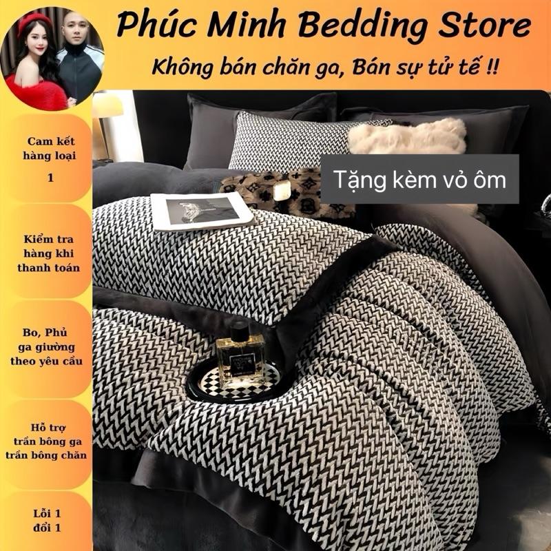 Bộ Nỉ Nhung Đan Sợi Premium 5 món Cao Cấp Nhập Khẩu 2 vỏ gối nằm + 1 vỏ ôm + 1 ga + 1 chăn
