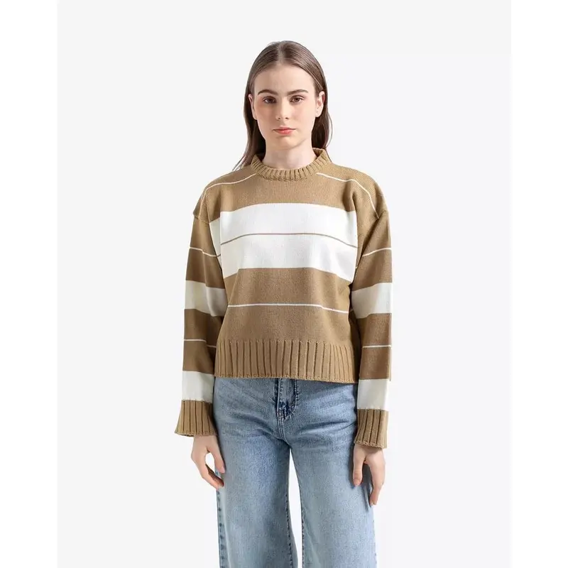 Meira Sweater Rajut Wanita Blouse Knited Motif Garis Garis Korean Style Lengan Panjang 6