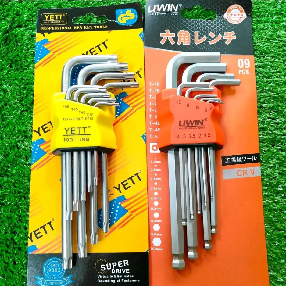 Combo 2 bộ lục giác bông +bi hiệu YETT loại tốt loại ngắn, thép Crv không tưa đầu, 9 chi tiết