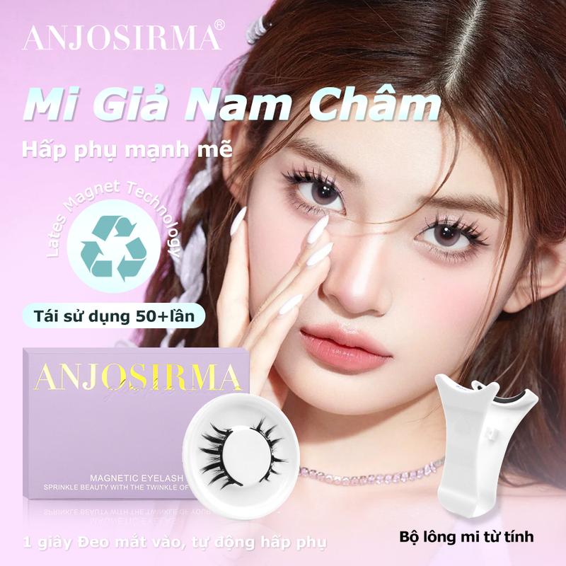 ANJOSIRMA mi nam châm 3D Lông Mi Giả Từ Tính tái sử dụng 4 miếng 1 cặp