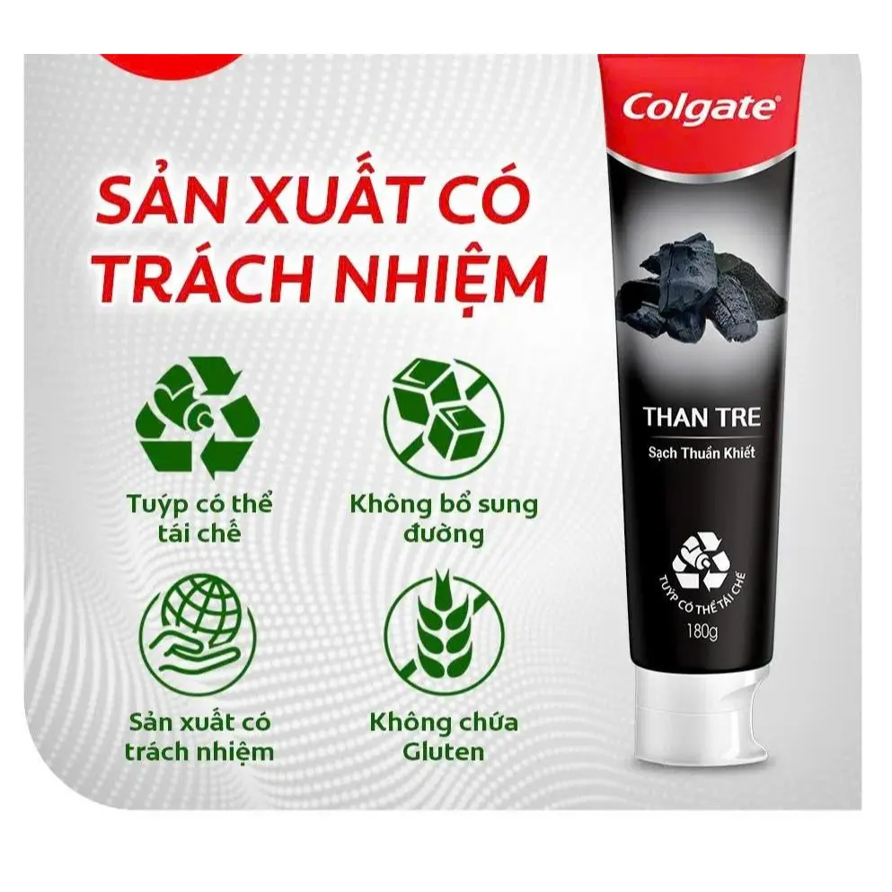 Colgate Kem Đánh Răng Than Tre Thiên Nhiên 180g - Khử Mùi Diệt Khuẩn Hiệu Quả & Sạch Thuần Khiết từ Hàn Quốc Ngừa Sâu Răng & Sản Sinh Collagen Protein