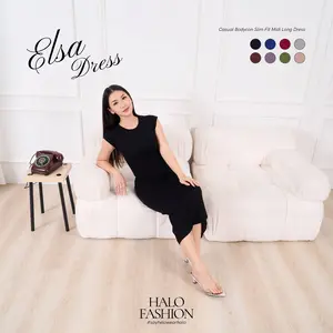 [HaloFashion] Elsa Dress Casual Wanita Bodycon Midi Korean Basic Pesta Long Dress