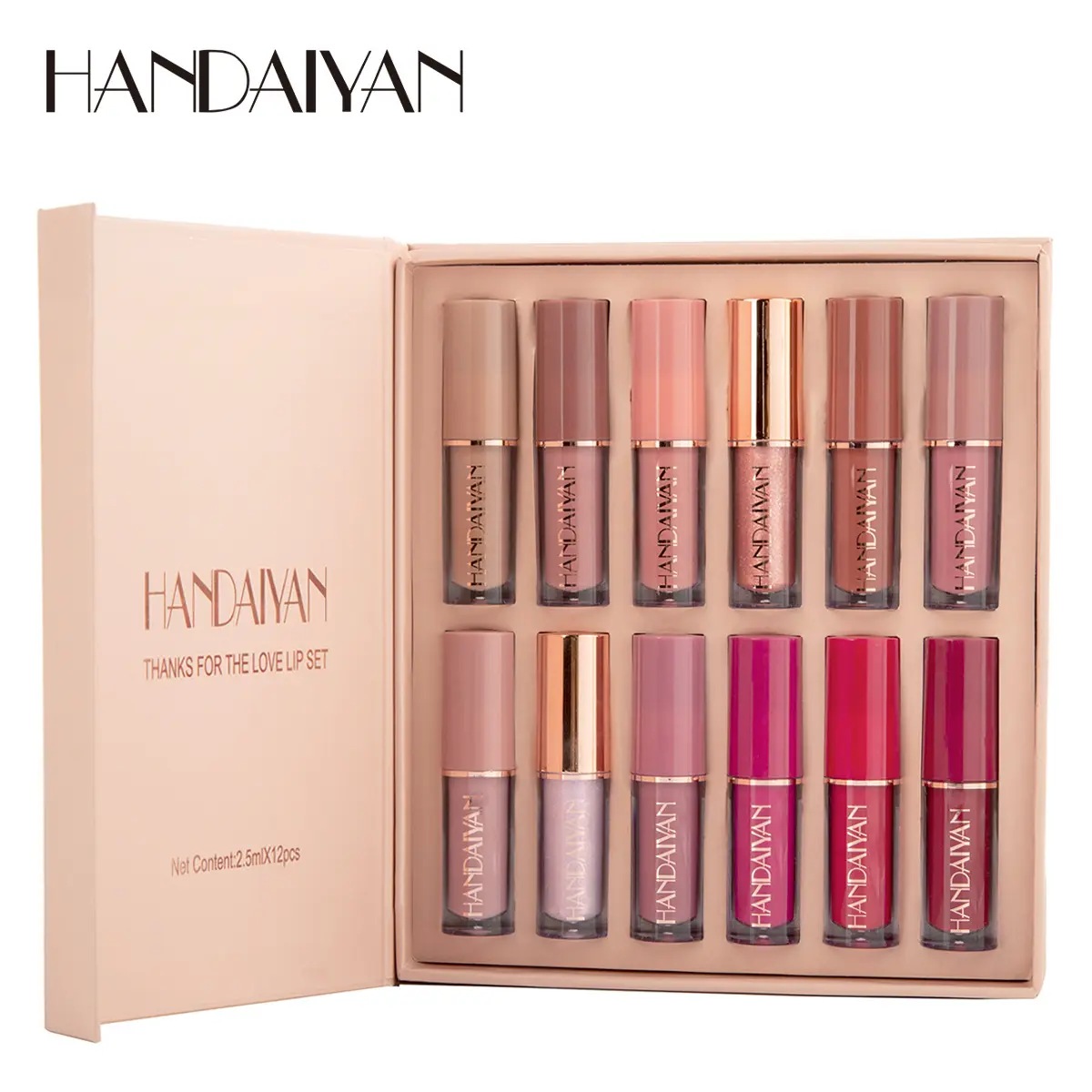 12 Colors Book Style Velvet Matte Liquid Lipstick Christmas Gift Set Long-Lasting Non-Stick Cup Not Fade Shimmer Nude Lip Gloss Thanks For the Love Lip Set