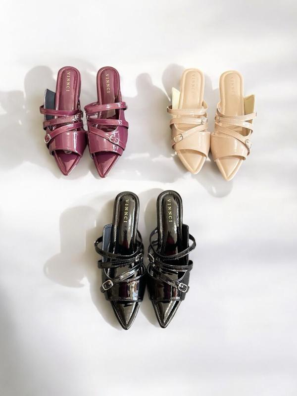 Product Introduction of Nd 020  Sendal Mules Wanita Gasper Kekinian Cream,Black & Burgundy No Box Shoes Selop 10