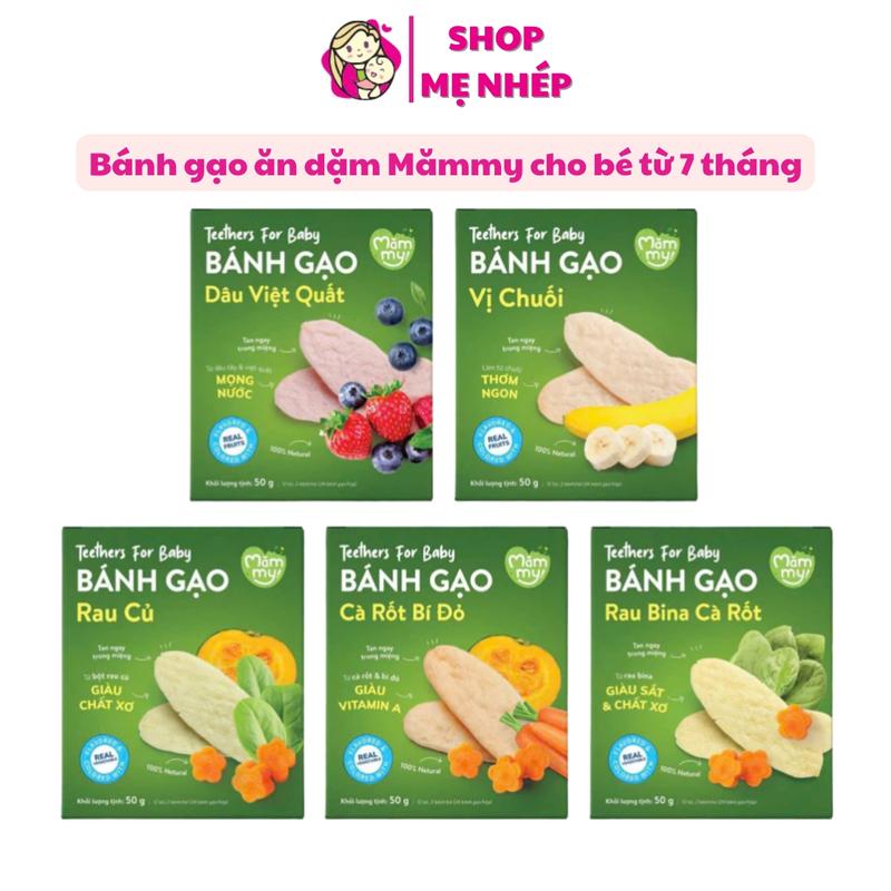Bánh gạo ăn dặm rau củ Mămmy giúp bé tập nhai bổ sung dinh dưỡng, hỗ trợ tiêu hóa cho bé từ 7 tháng