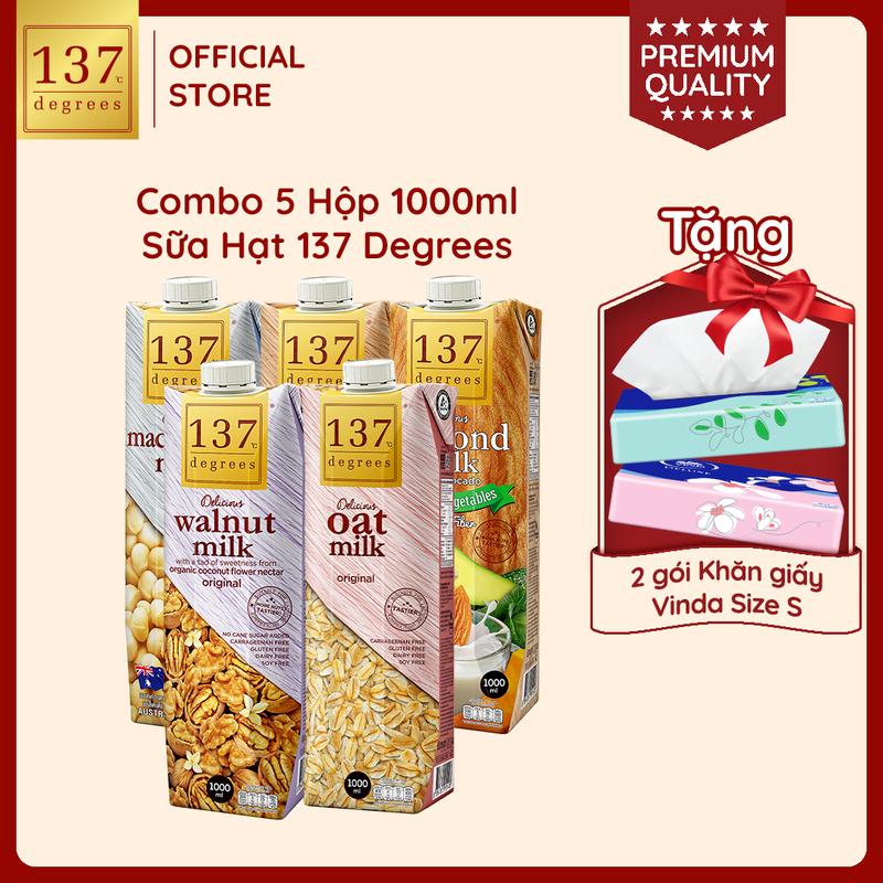 MUA 5 HỘP 1L TẶNG 2 GÓI VINDA SIZE S Sữa Hạt 137 Degrees Không Đường Healthy Dinh Dưỡng Chính Hãng Thái Lan