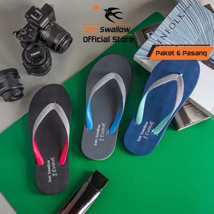 Gambar Paket 6 Pasang Sandal Jepit Karet Pria Sendal Sun Swallow Evolve Tali 2 Warna dari Sun Swallow Sandals Kota Administrasi Jakarta Utara Tokopedia
