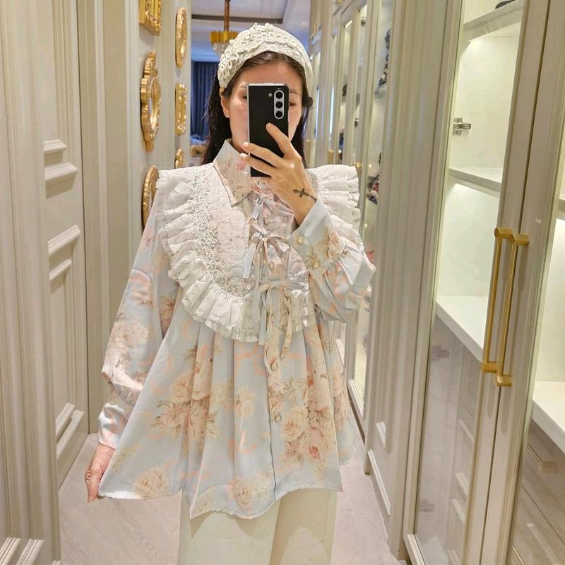 Meijiwang Top atasan Kemeja blouse wanita plisket motif ceruty korean style by meijiwang / Atasan Ceruty Motif Wanita Terbaru / Blouse Ceruty Plisket Panjang Dewasa etnik Busui 2