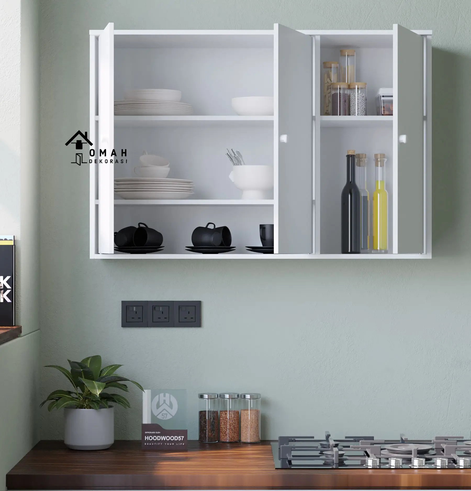 Rak Dapur Serbaguna 3 Pintu Minimalis Rak Dapur Serbaguna Tempel dinding Gantung Multifungsi Lemari Dapur Bersih omah dekorasi Furniture 057L