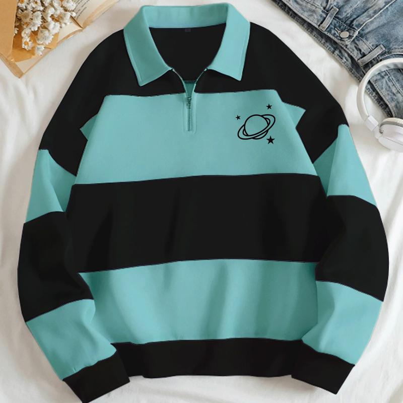 Luriancloth Sweater Wanita Salur Dewasa Remaja - Unisex Flecee Lengan Panjang Rugby Planet 4