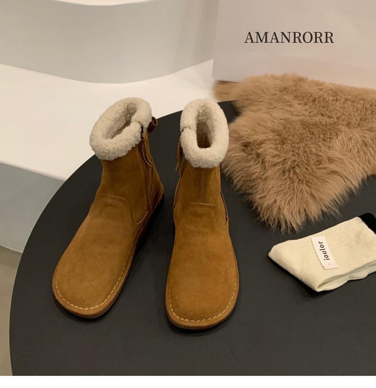 Product Introduction of Winter New Flat Snow Boots Women's New Trend Mid Calf Boots Plus Warm Fashion Cotton Shoes Fur Leisure Footware 15