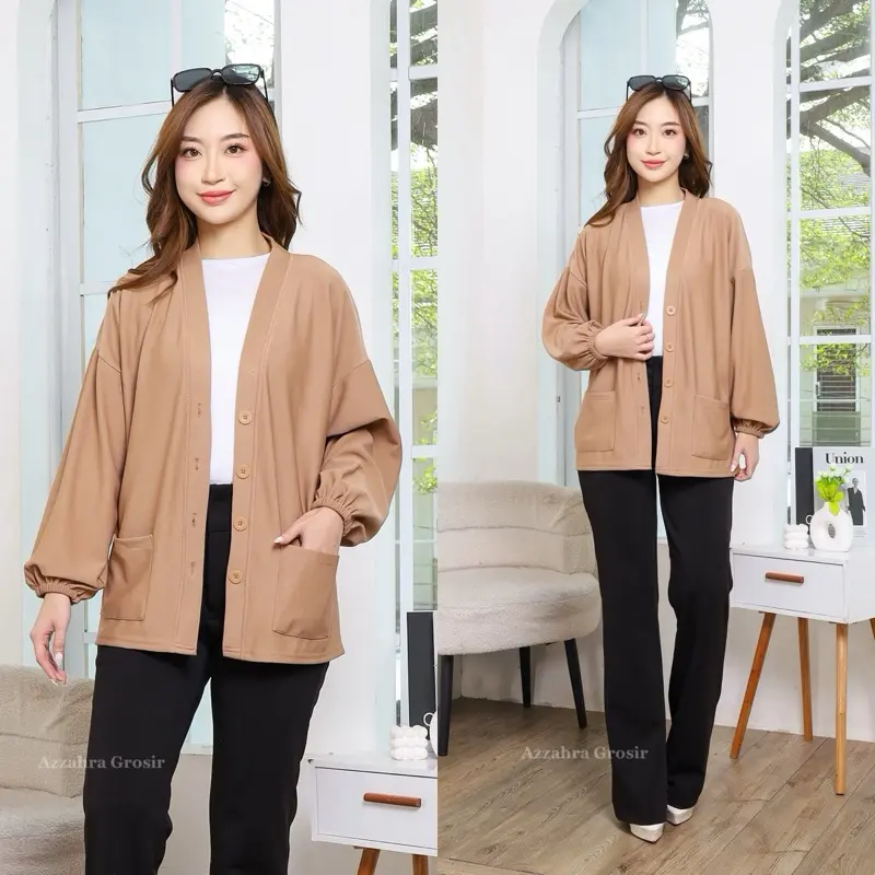 AG - HANNA Cardigan LD110-120 Outer Wanita Oversize Knit Premium Lengan Karet Kasual Muslim Panjang Solana