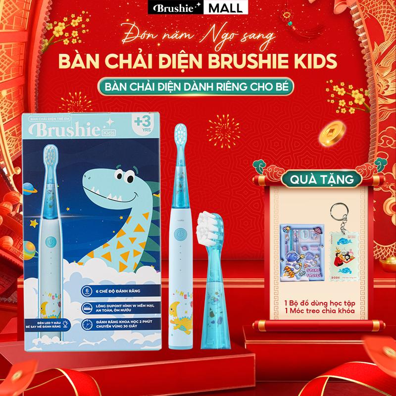   PHIÊN BẢN NÂNG CẤP  Bàn chải điện trẻ em Brushie Kids đầu lông bàn chải mềm mại an toàn cho bé - TẶNG 1 BỘ ĐỒ DÙNG HỌC TẬP + 1 MÓC KHÓA TẾT 